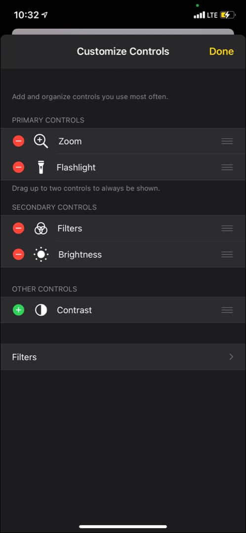 To remove a control or re add a Magnifier Control