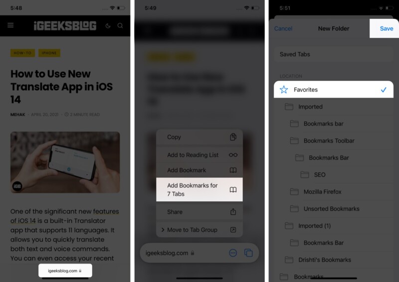 Bookmark a group of Safari tabs in iOS 15iPadOS 15