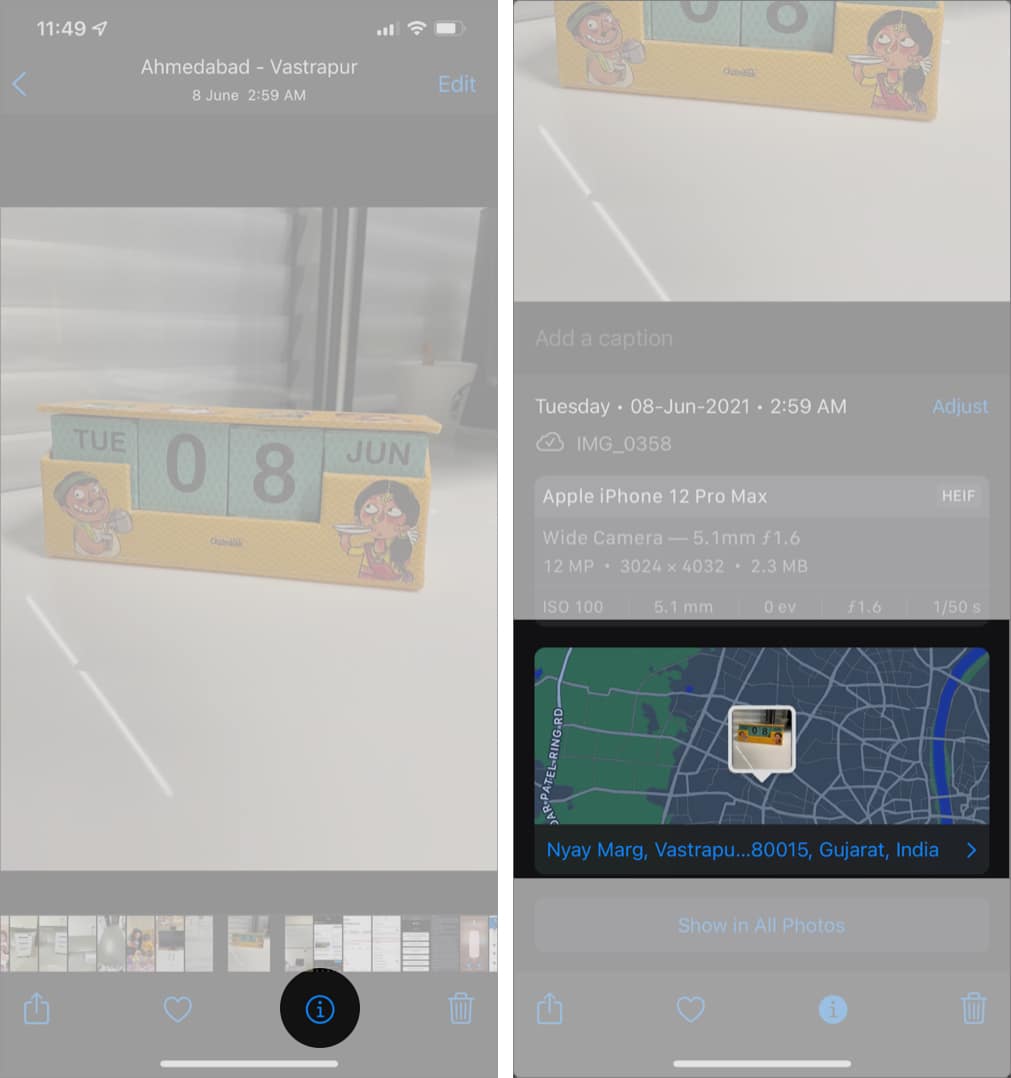 Choose photo want to change the location tap i button in iOS 15