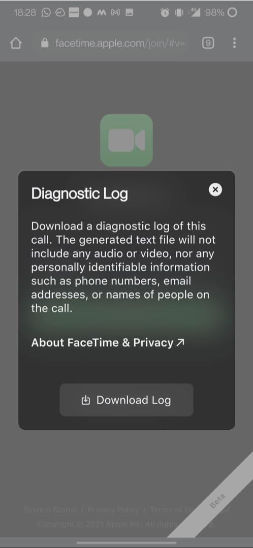 Download diagnostic log of the call on android device