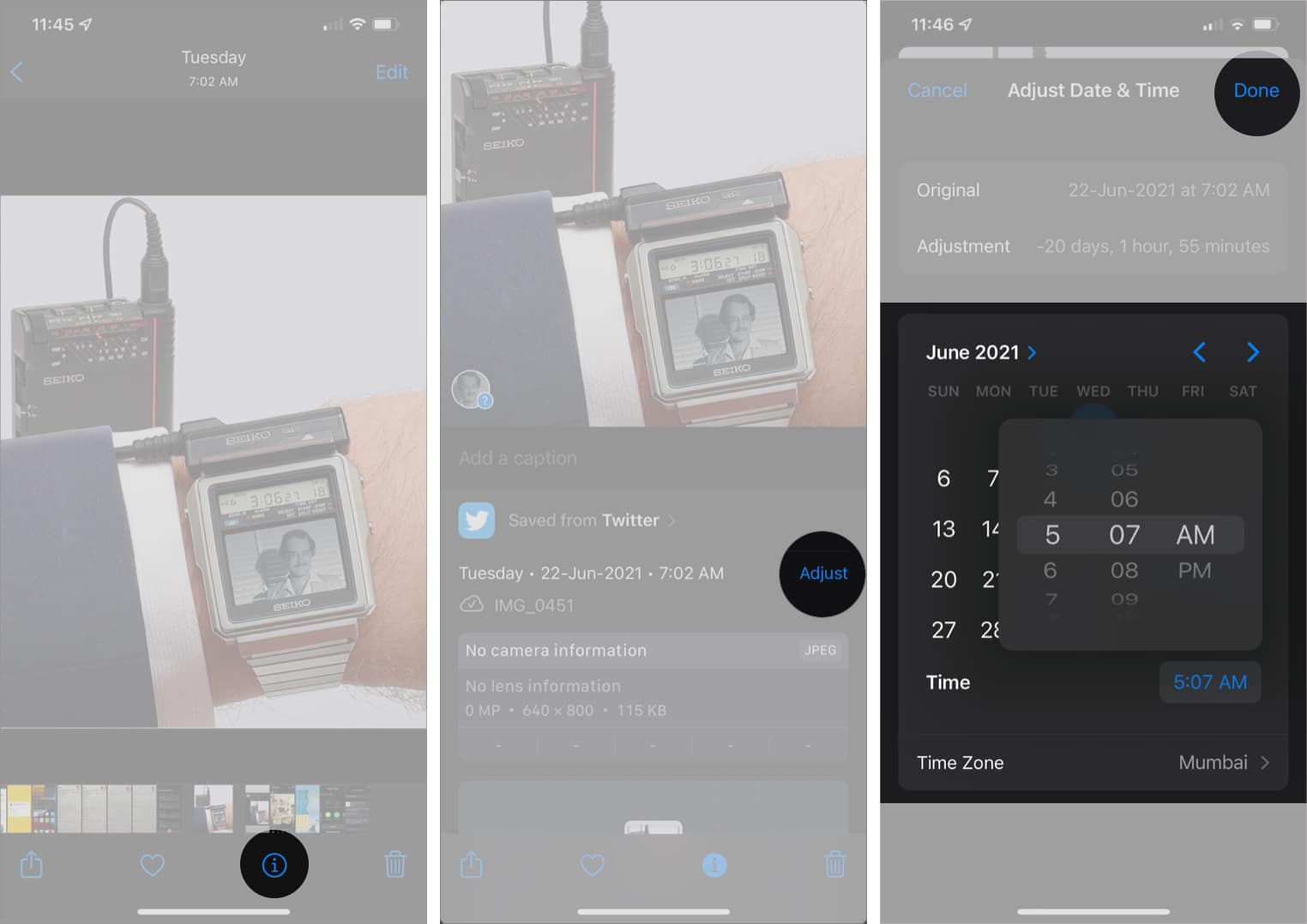 Edit date and time in photos or videos in iOS 15