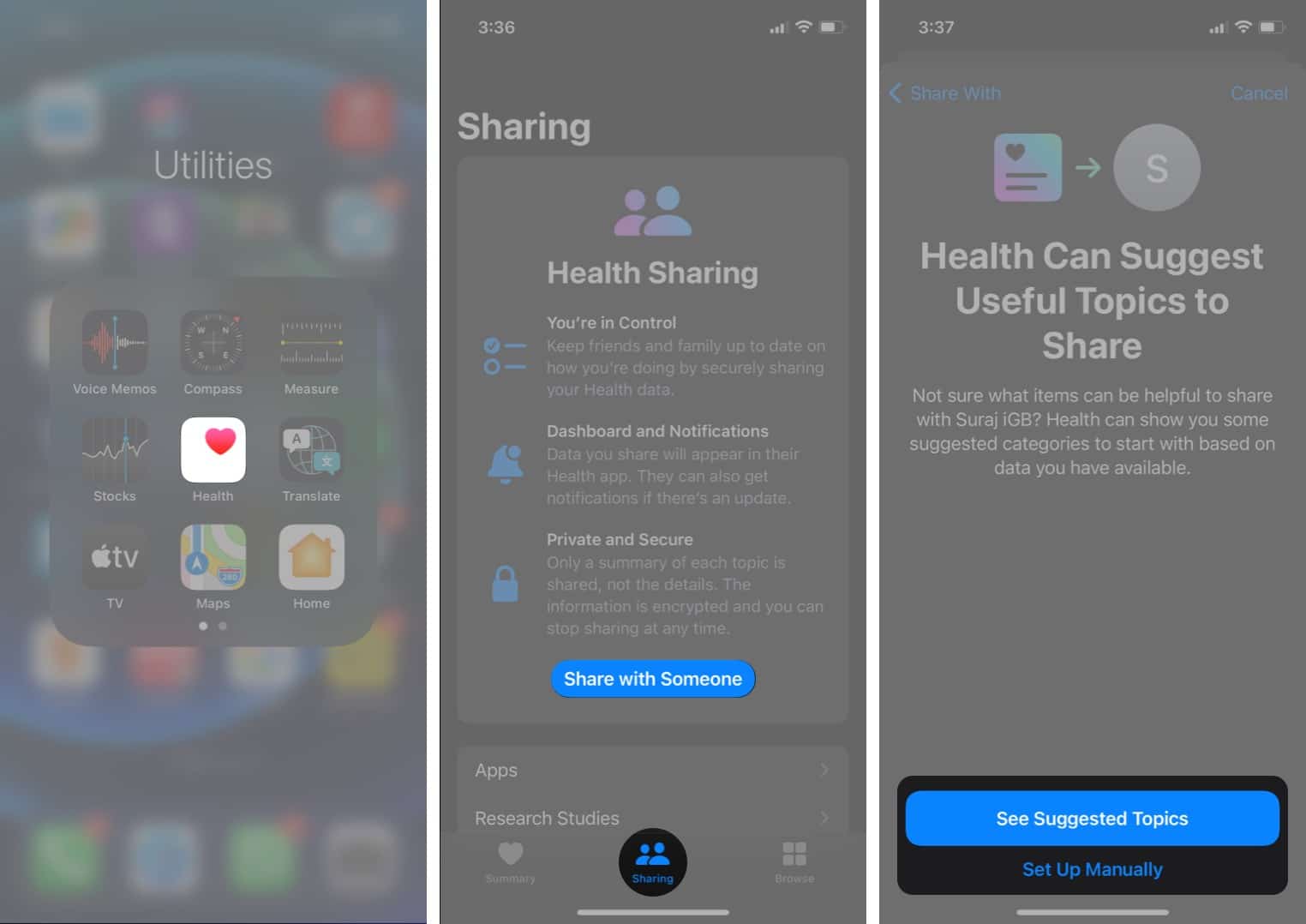 How to enable Apple health data sharing on iOS 15