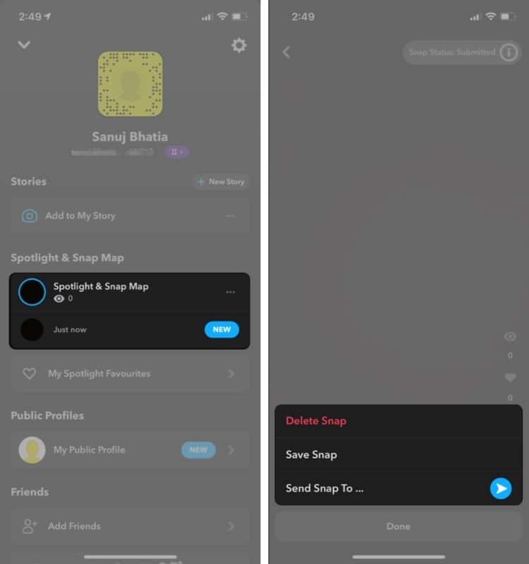 Save or delete a snap from Spotlight on Snapchat