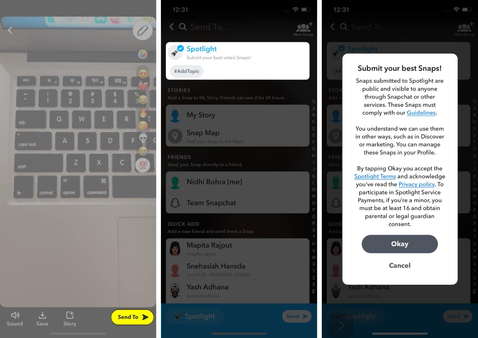 Submit Spotlights via the Snapchat iPhone app