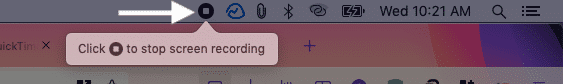 Click tiny stop icon from top menu bar to stop screen recording