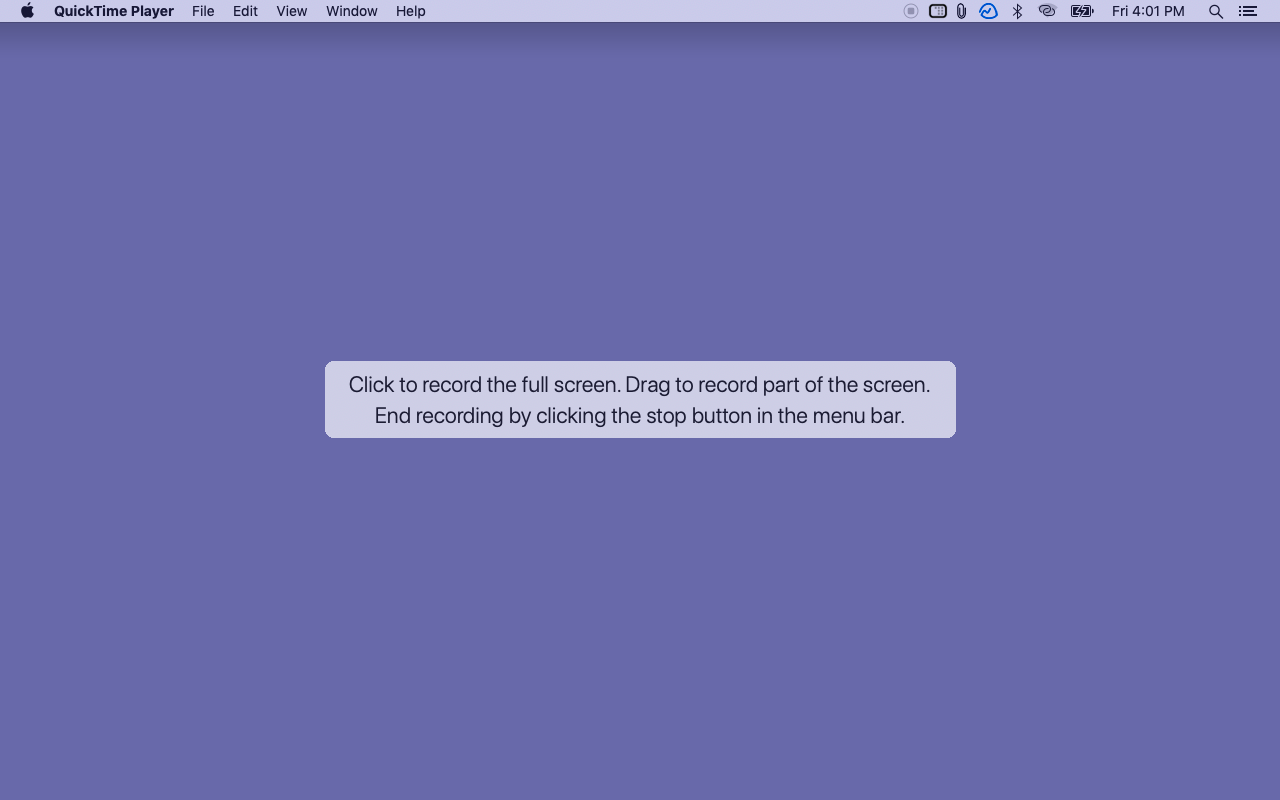 Click to record full screen or drag to select a portion of screen