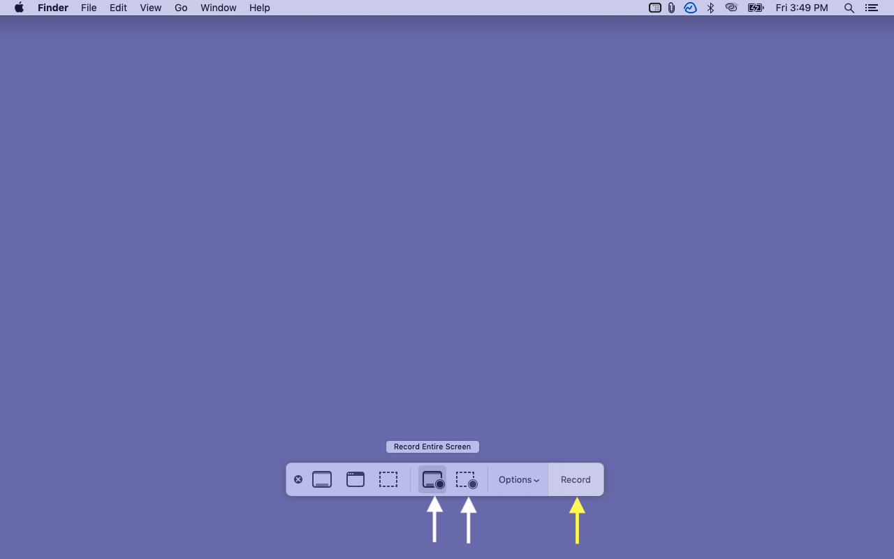 Press Command Shift 5 to bring screenshot toolbar and click record