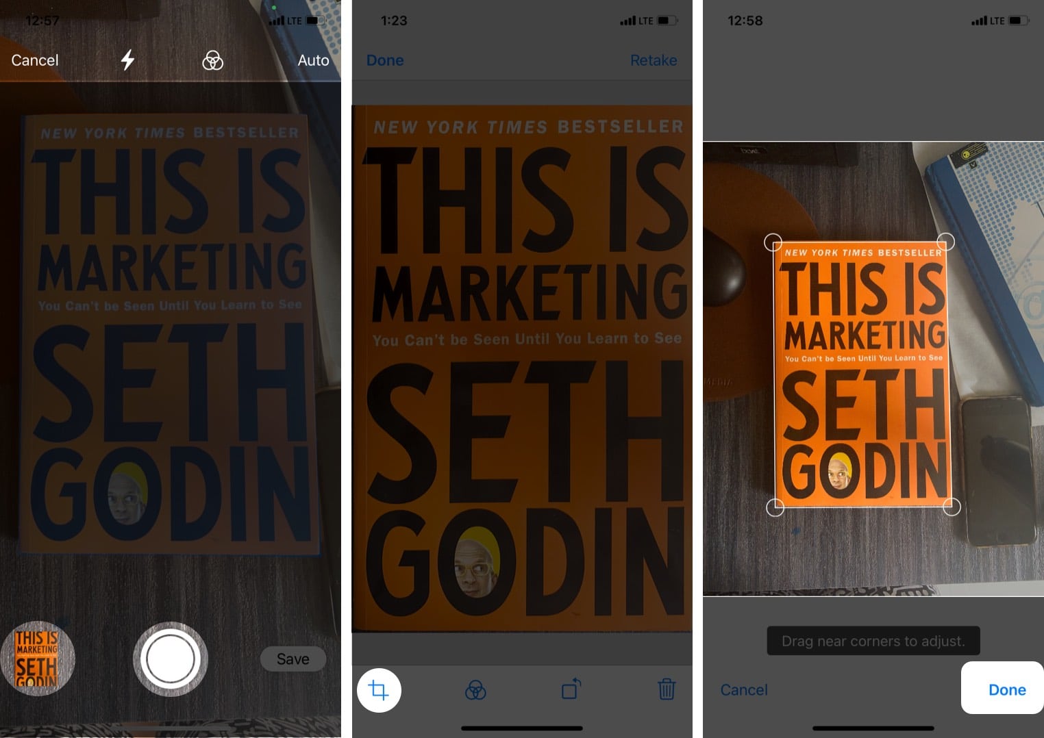 Drag the corners to adjust scanned documents in files app on iphone