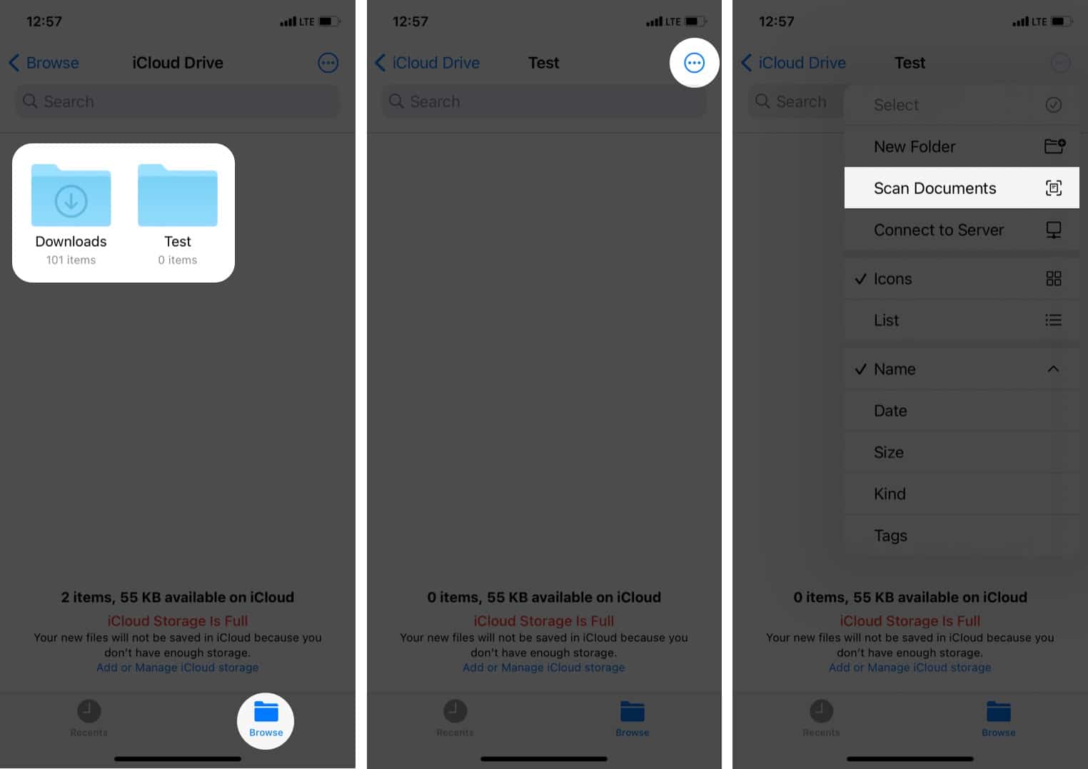 Select scan documents from files app on iphone