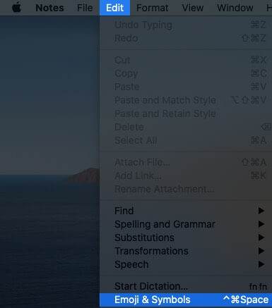 Click on Edit from Menu Bar and then Click on Emoji  Symbols on Mac