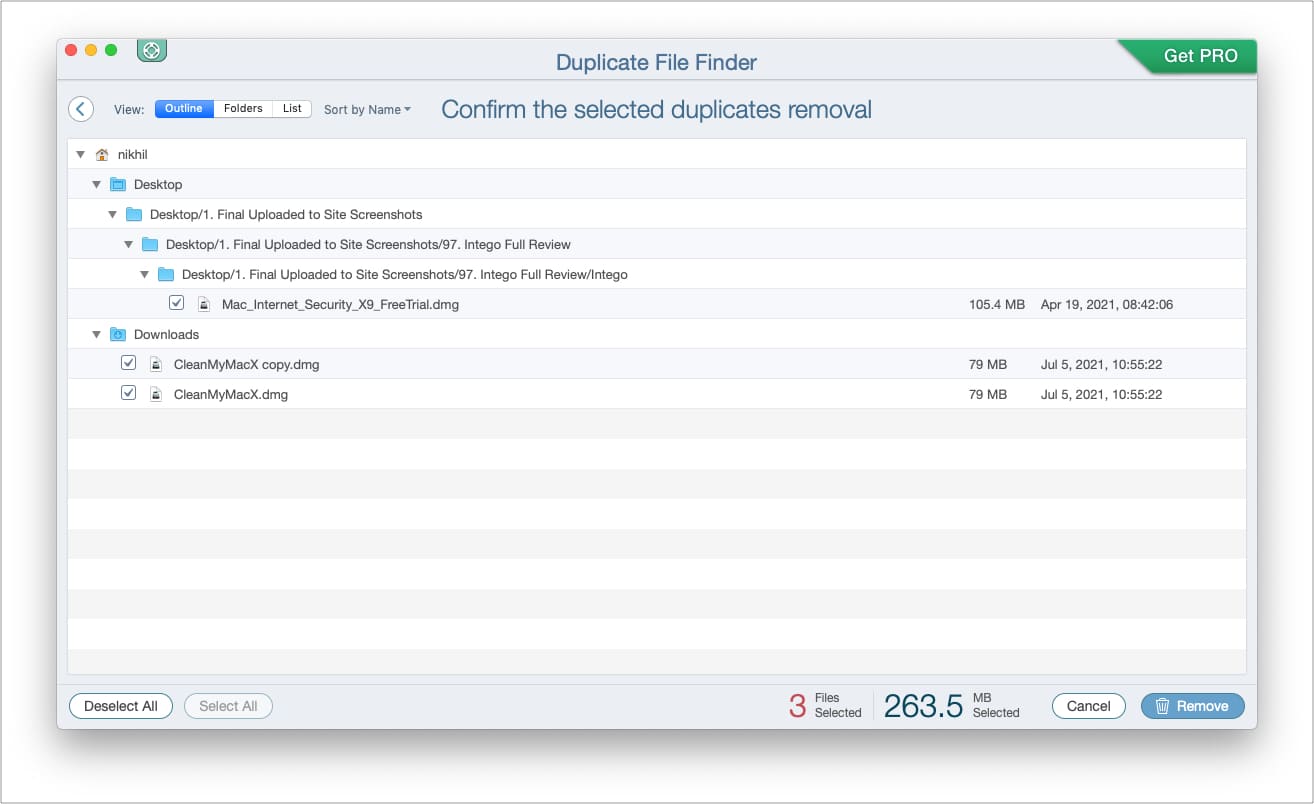 Click Remove to delete duplicate files on Mac