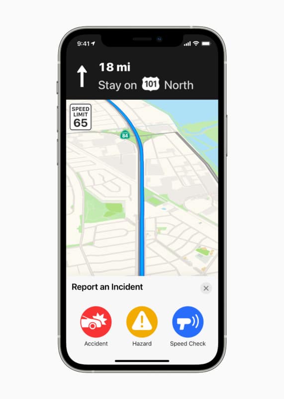 Report speed checks traffic accidents or hazards in Apple Maps using app