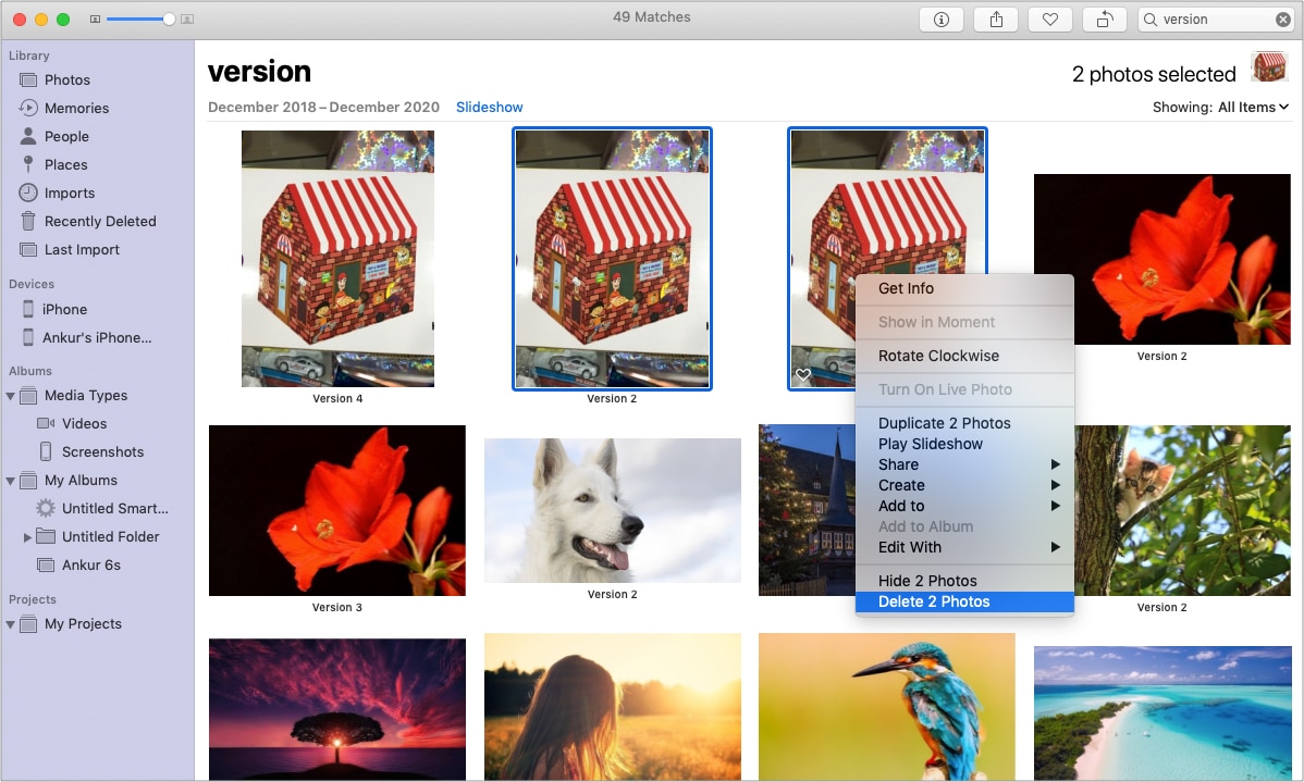 Select duplicate photos and move it to Trash