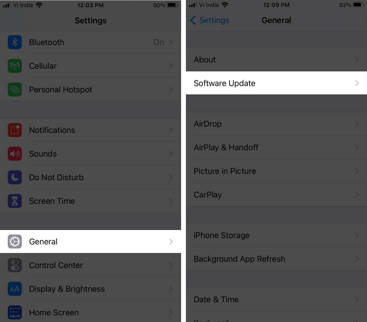 tap on general and then software update on iphone