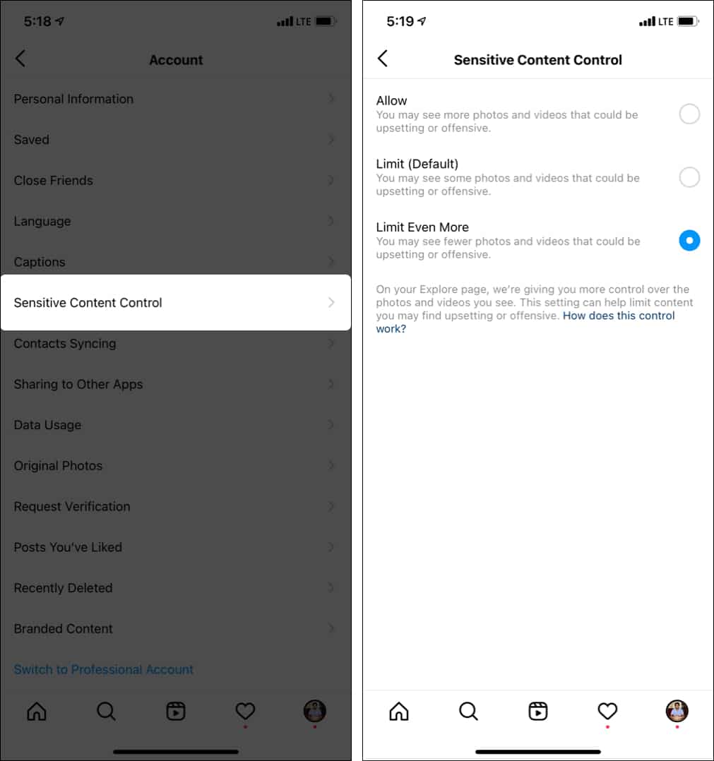 Tap Sensitive Content Control and choose Limit Even More
