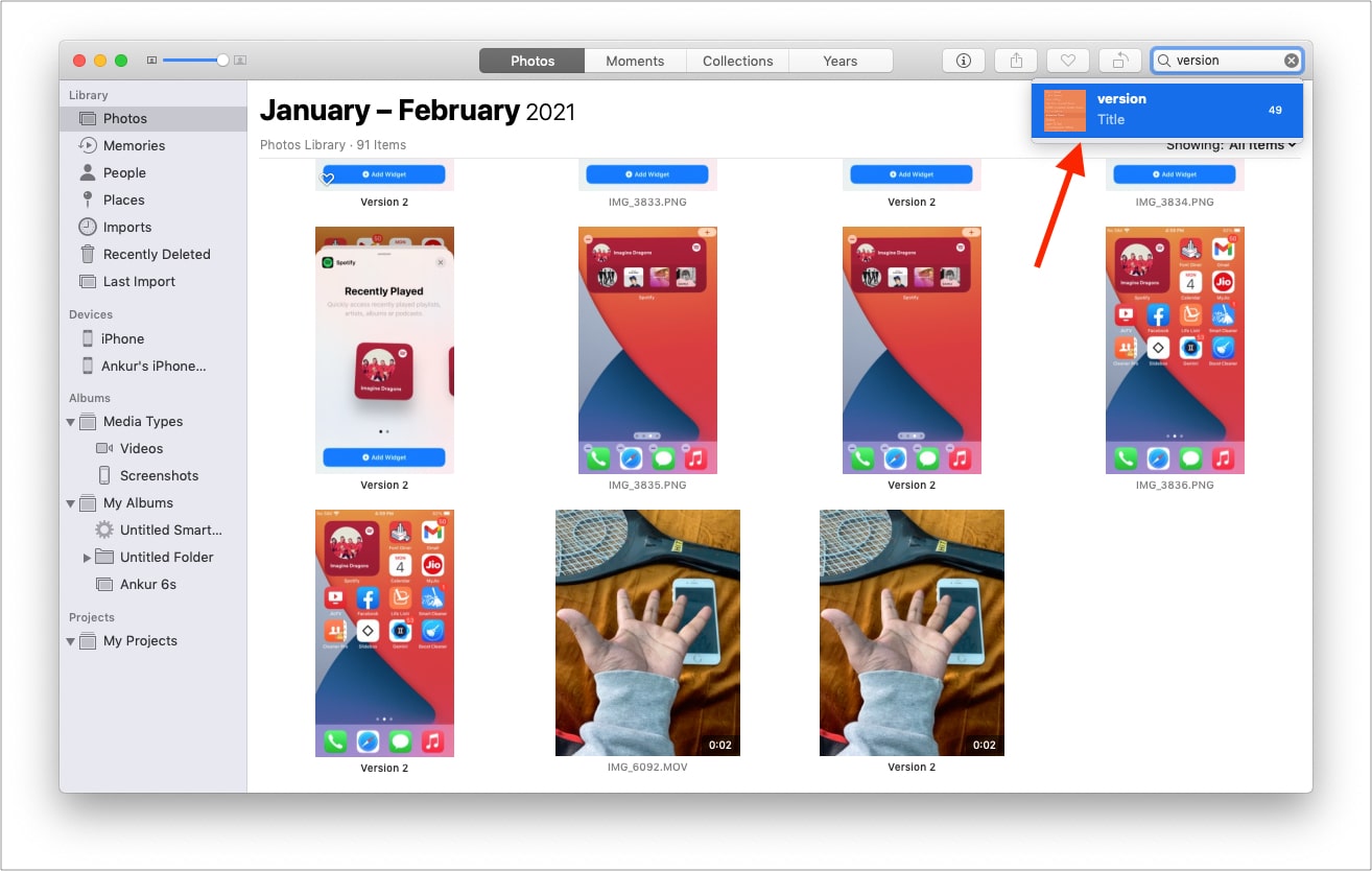 Type Version in Mac Photos app