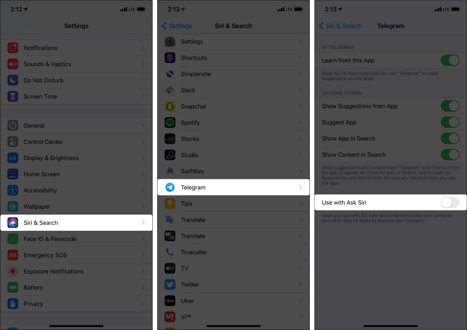 How to stop Siri usage with third party apps
