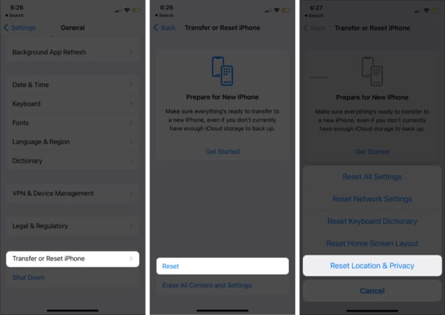 Reset iPhone Location  Privacy Settings