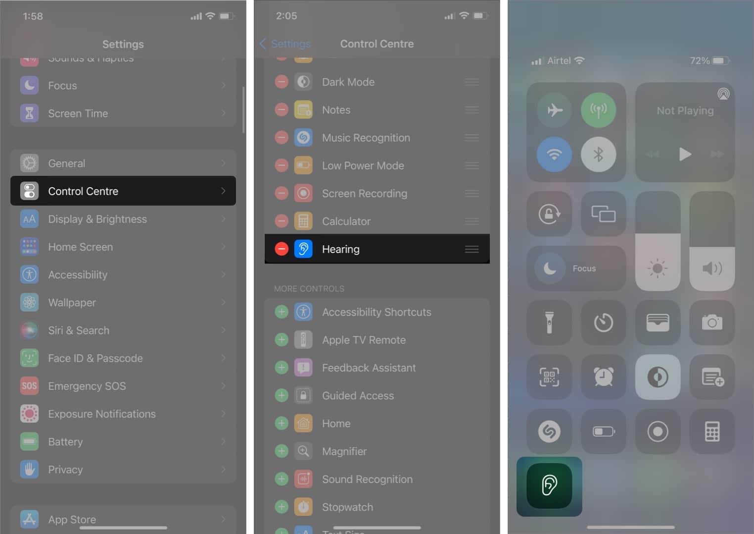 Turn on background noise on iPhone from Control Center