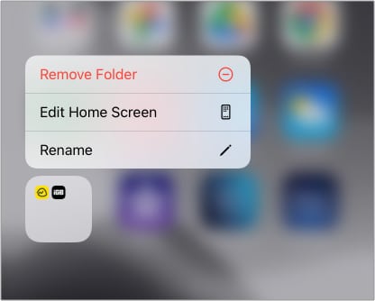 Long press and iPhone folder and tap Remove Folder