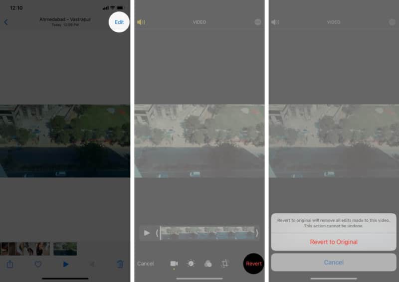 undo filter applied on video on iphone