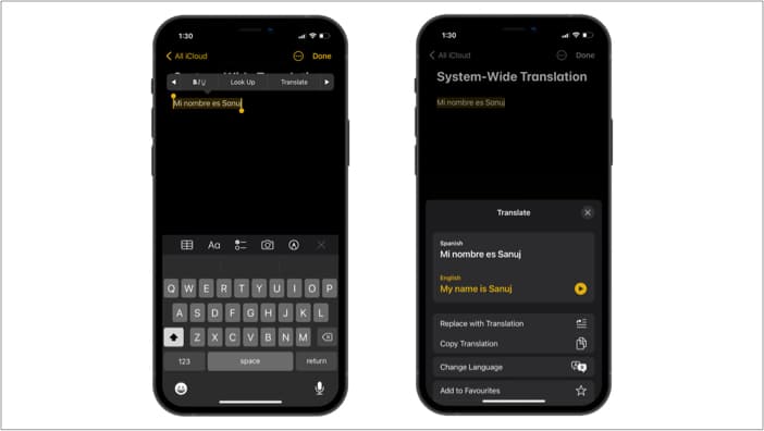 System wide translation in iOS 15