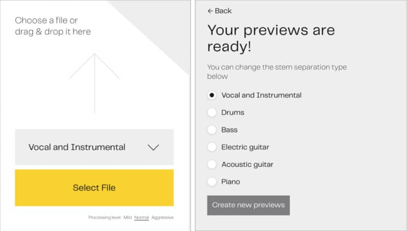 Select the processing level in LALALAI on Mac
