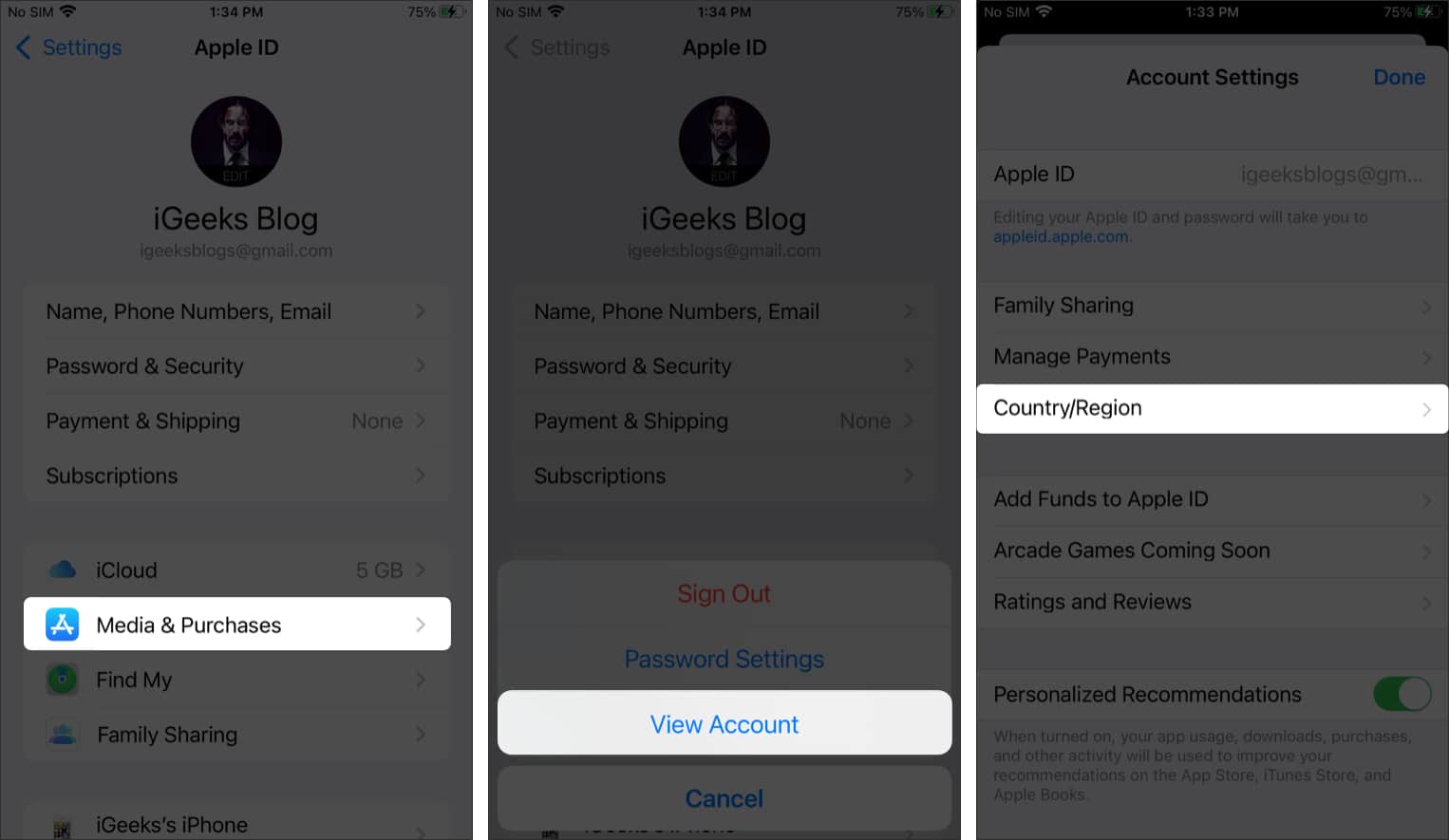 Tap CountryRegion to change it in iOS 15 on iPhone