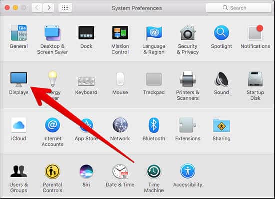 Click on Displays in Mac System Preferences