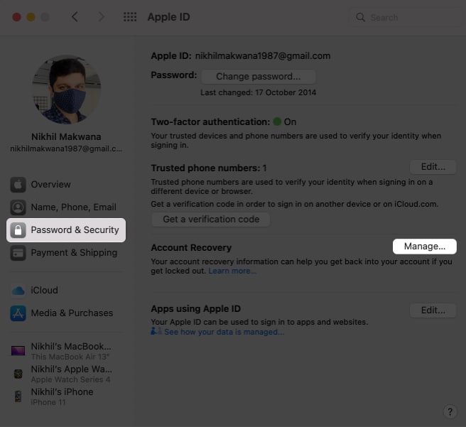 Select Password  Security from Mac's Settings