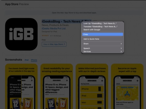 Copy content to Universal Clipboard on Mac iPhone and iPad