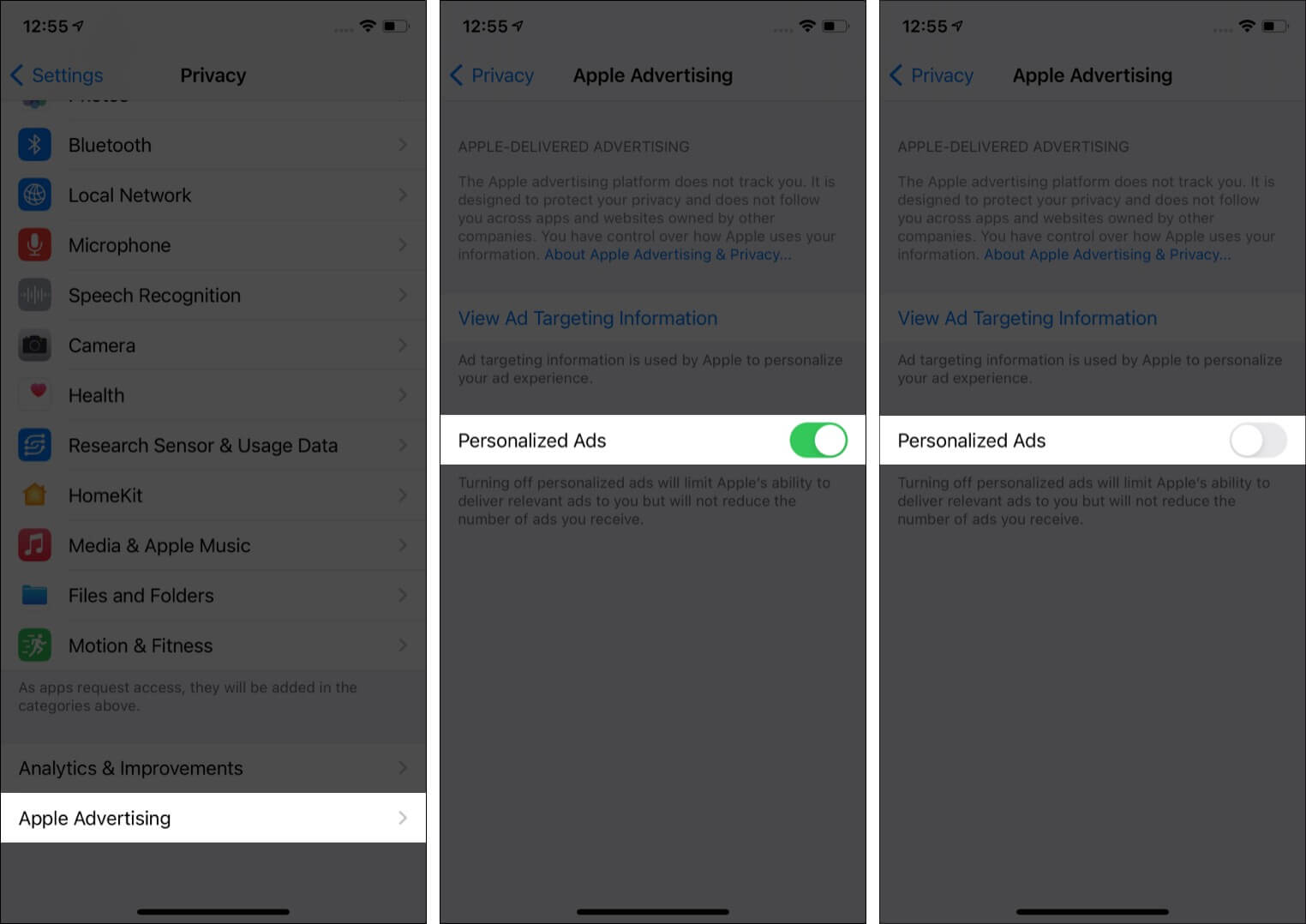 Turn off Personalized Ads on iPhone in iOS 14