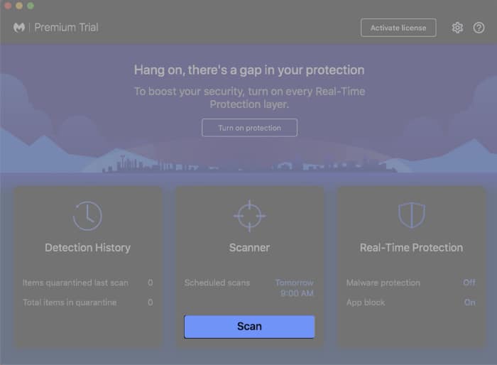 Click Scan in Malwarebytes on Mac