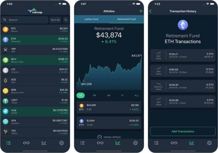 CoinCap best cryptocurrency apps for iPhone screenshot