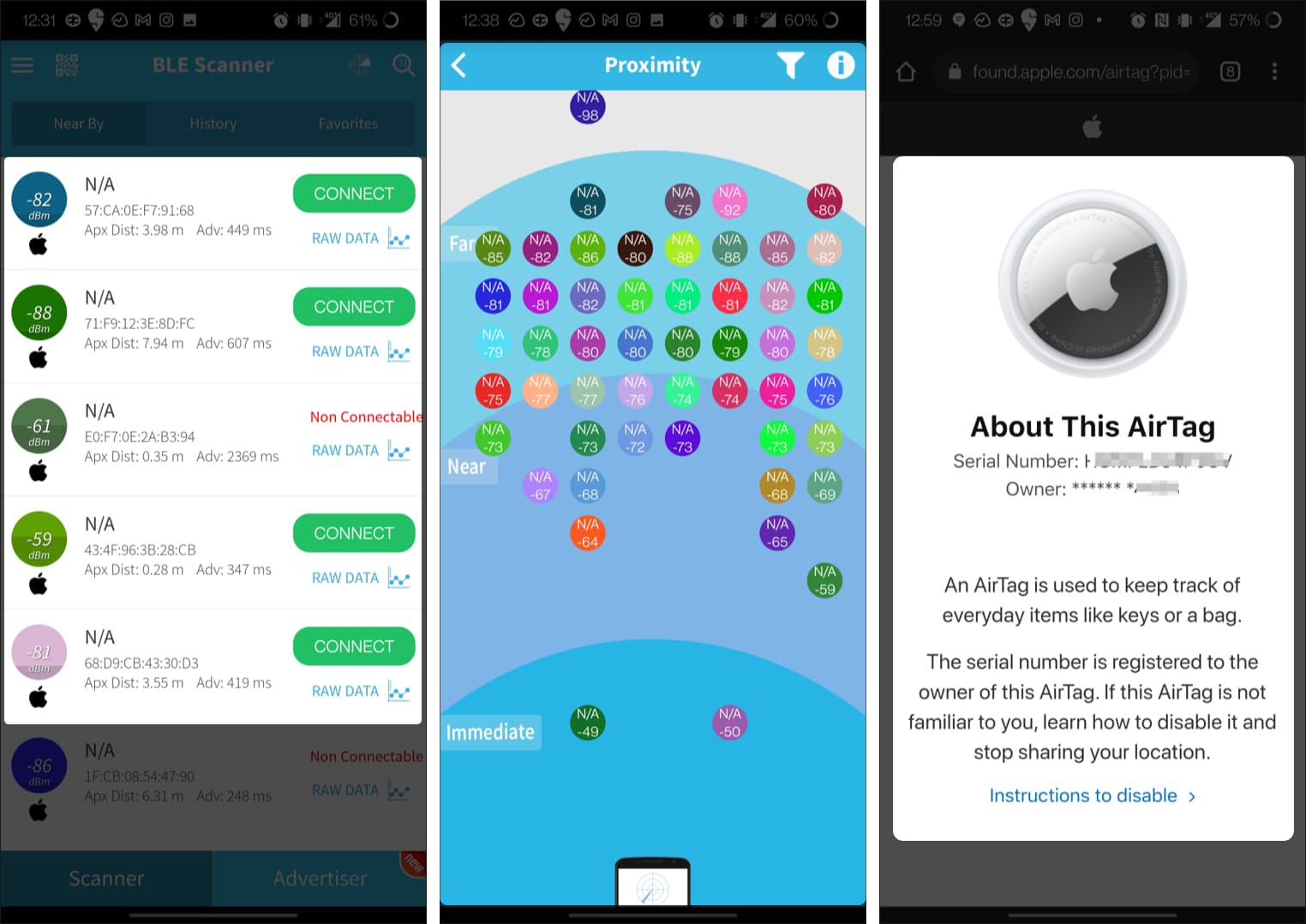 How to detect an AirTag on Android using bluetooth scanner app