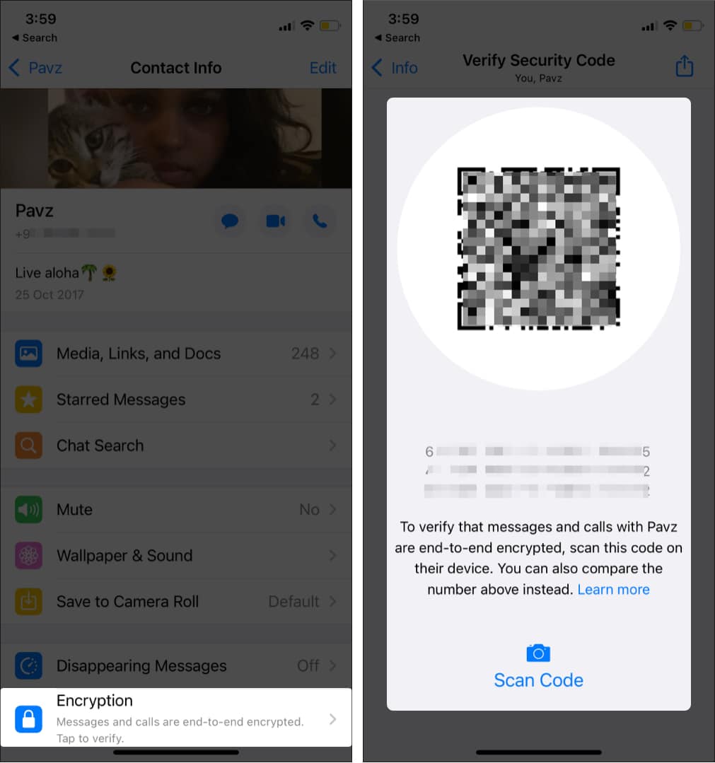 How to verify WhatsApp end to end encryption on iPhone