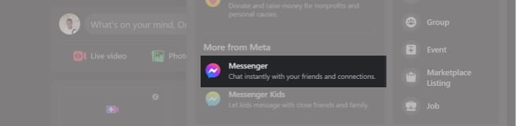 Select Messenger in app in Facebook website