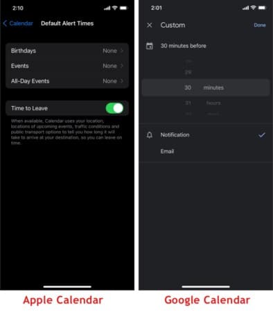 Apple Calendar vs Google Calendar Notifications