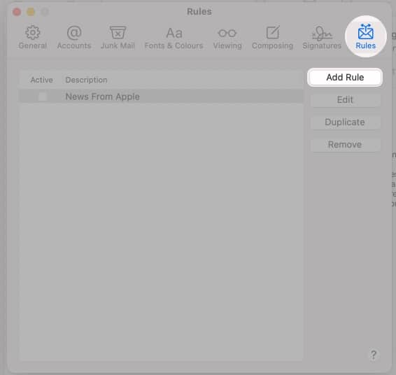 Go to Rules choose Add Rule in macOS Mail app