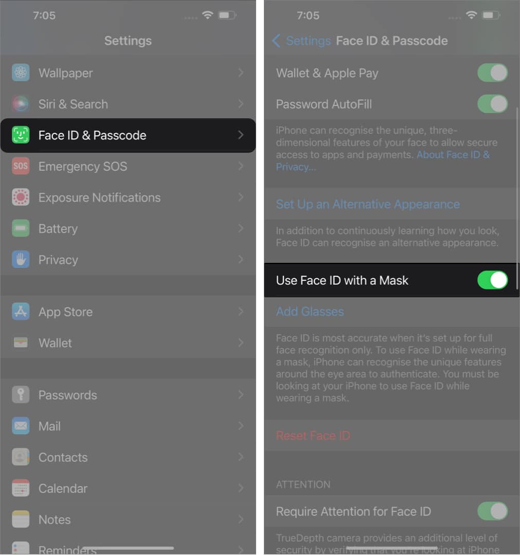Use Face ID with mask in iOS 154 on iPhone