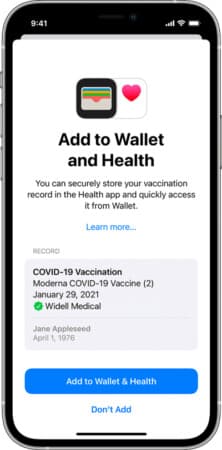 add COVID 19 vaccination card to Apple Wallet using QR code