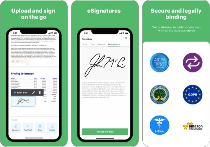 PandaDoc electronic signature app for iPhone