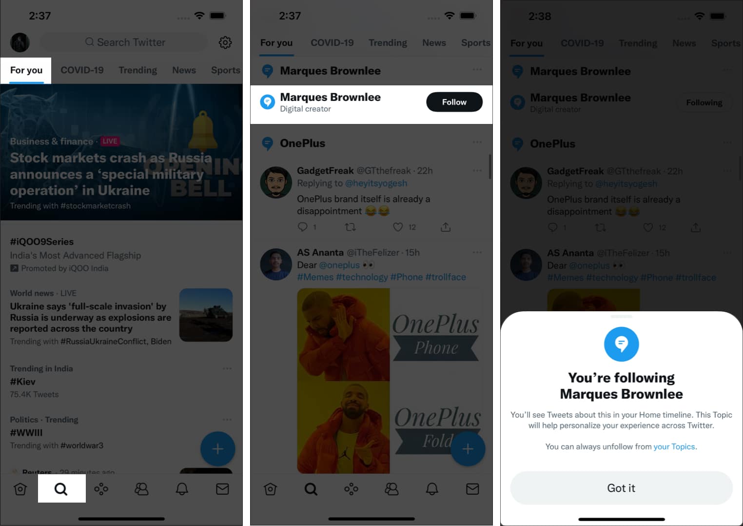 Follow Topics on Twitter on iPhone from 'For You' Tab