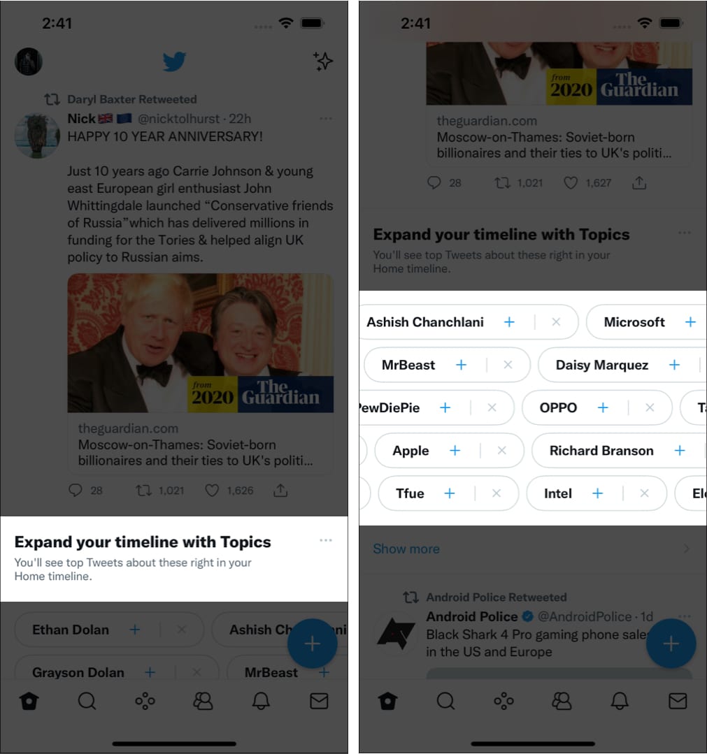 Follow Topics on Twitter on iPhone from Home Timeline