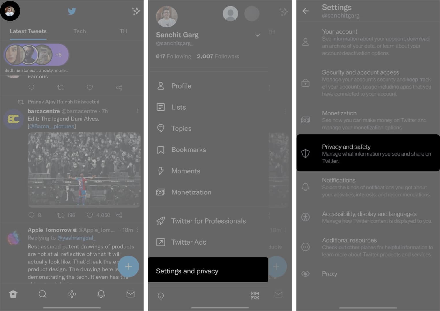 Go to Privacy and safety in Twitter on iPhone
