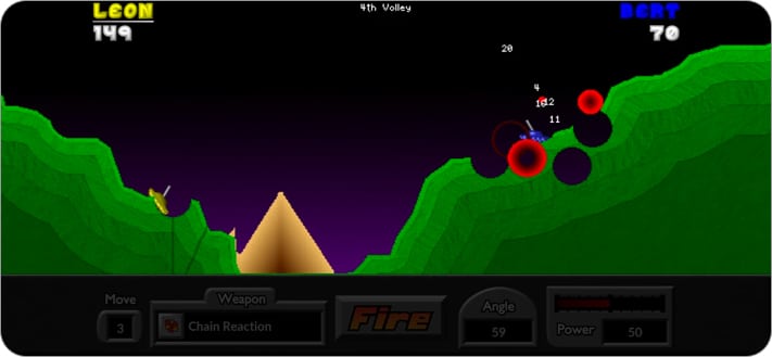 Pocket Tanks one handed game for iPhone and iPad