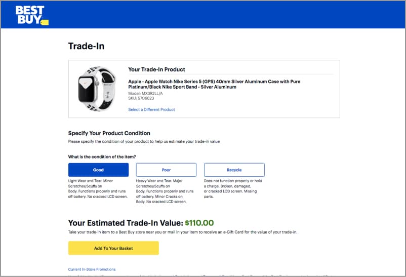 Check Apple Watch trade in value on BestBuy