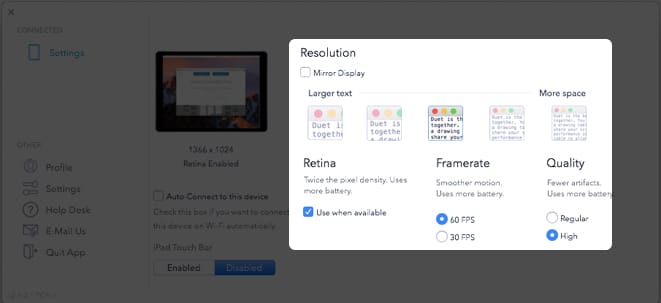 Choose between Mirror Built in Retina Display or Use As Separate Display