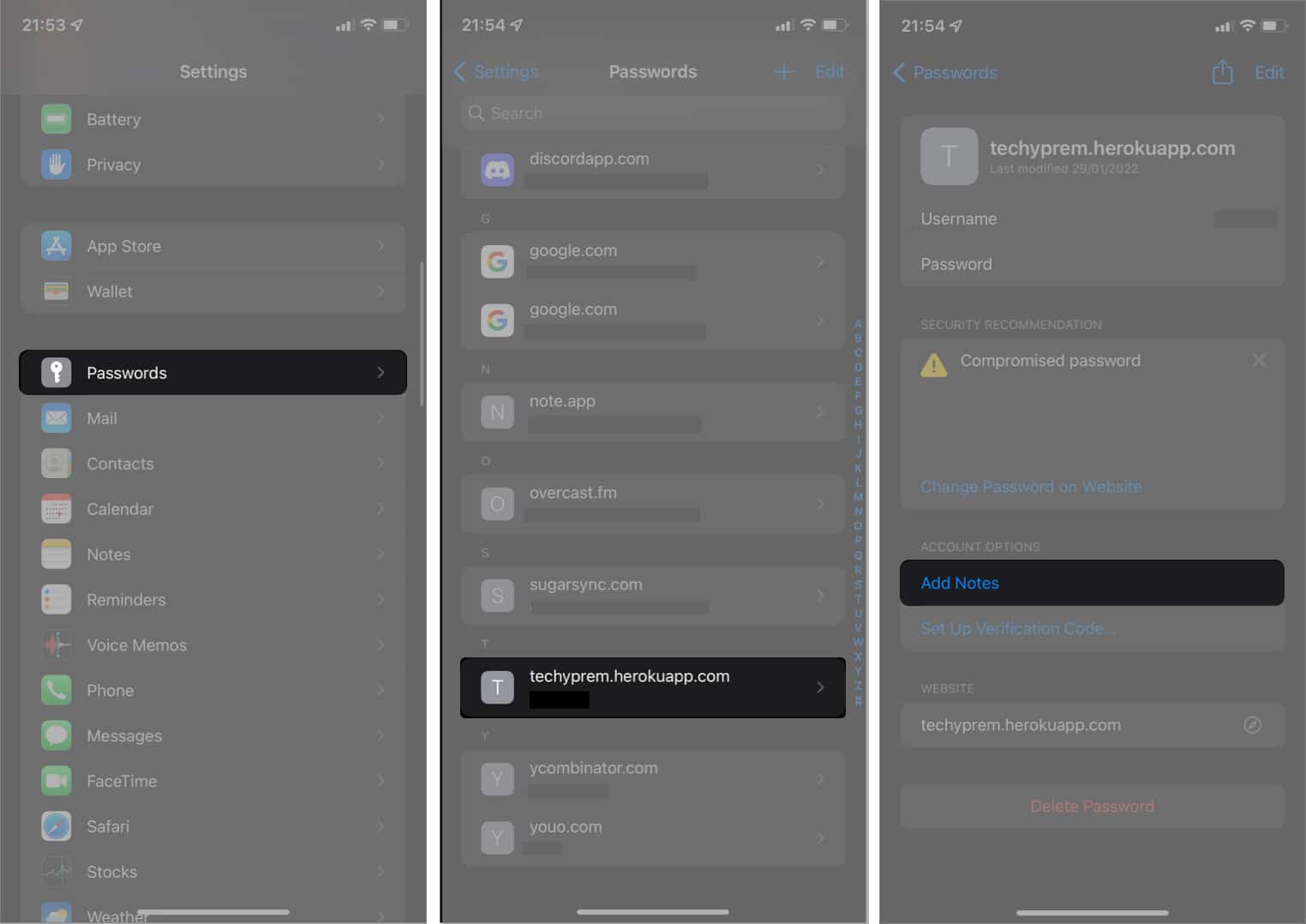 Select Add Notes in iCloud Keychain Password