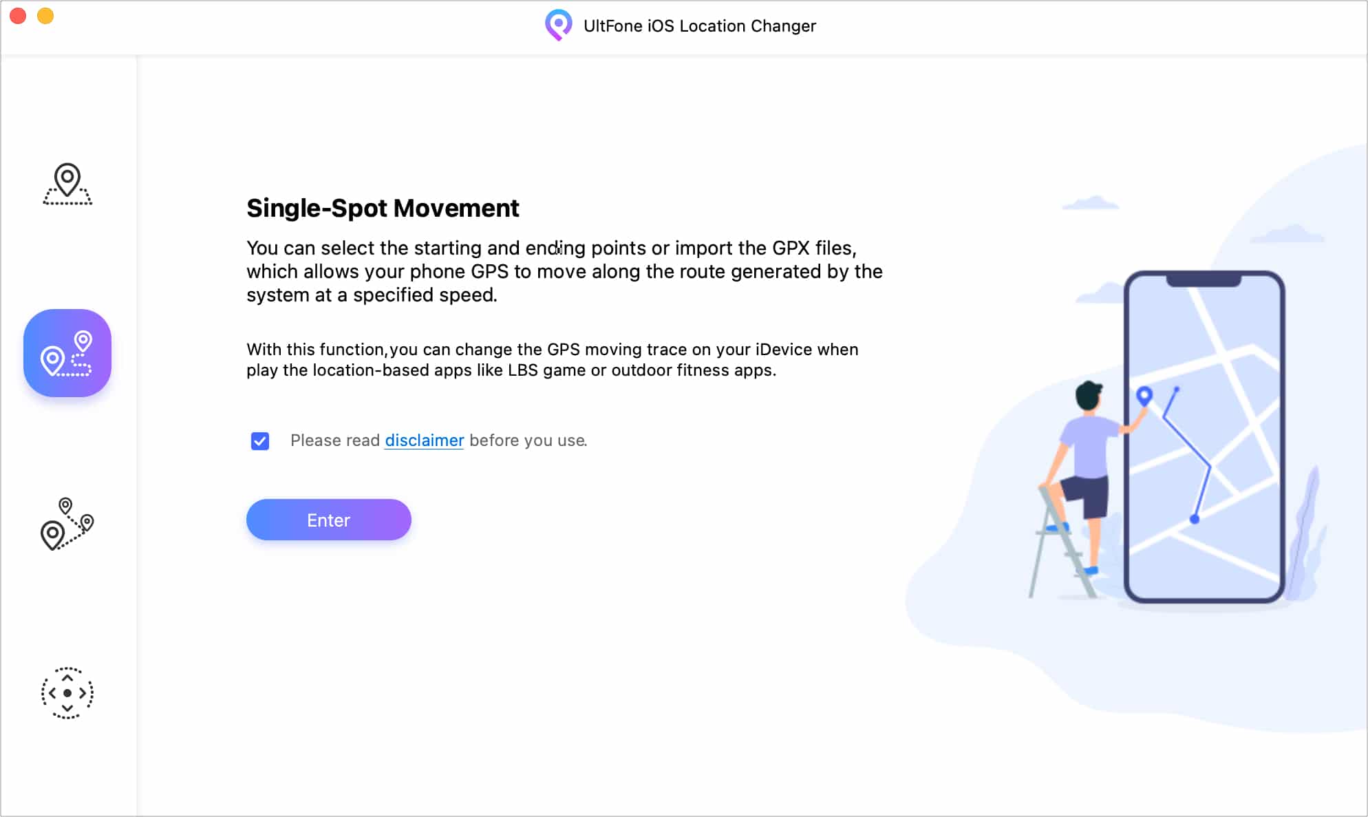 Single spot movement in UltFone iOS Location Changer iOS app